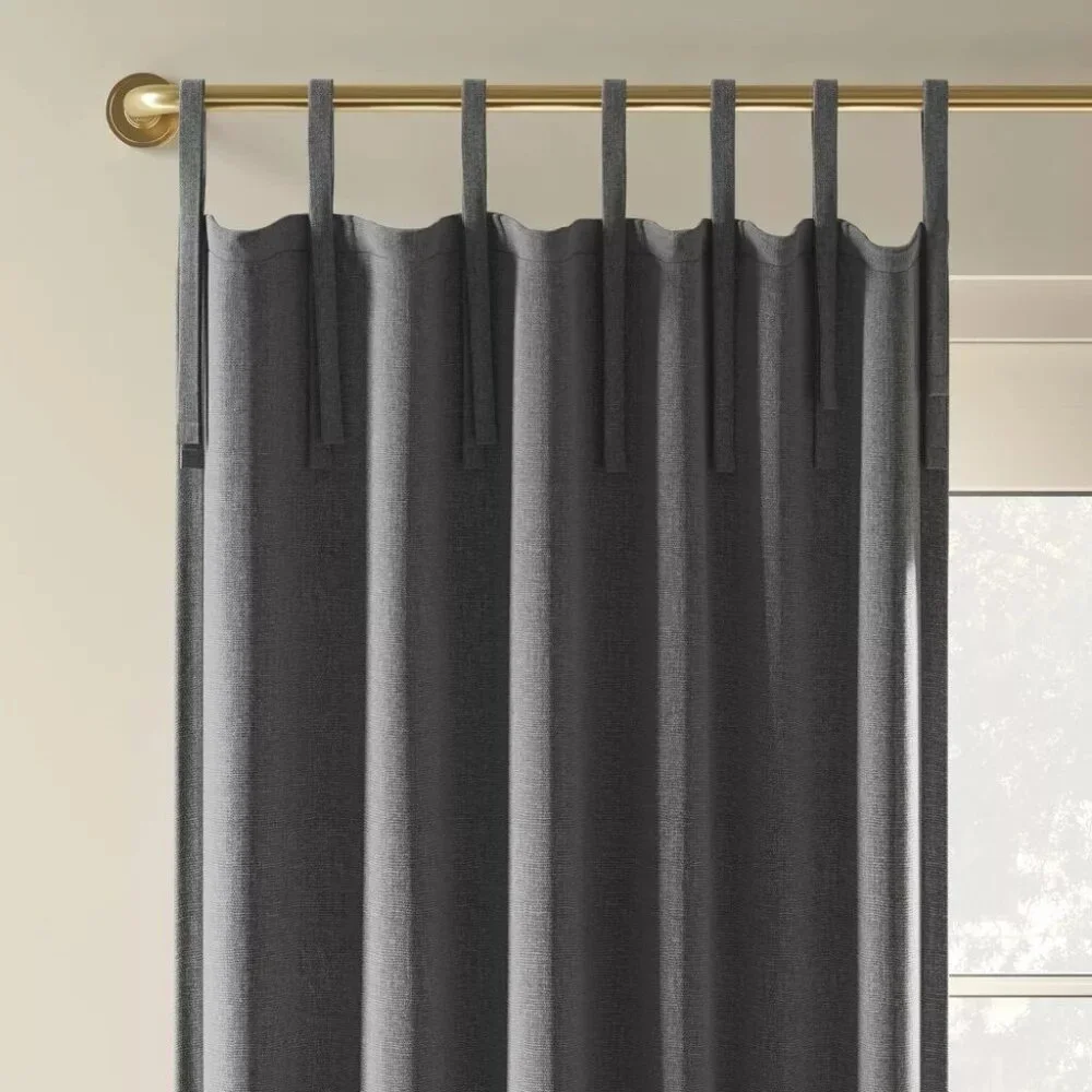 Threshold Aruba Heathered Gray Tie Top Single Blackout Curtain Panel 50